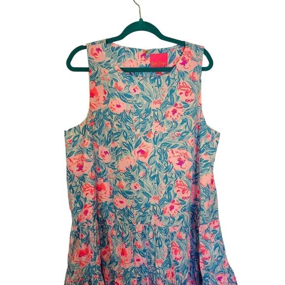 Lilly Pulitzer Trina Dress Bondi Blue My Little Peony, Spring Summer Beachy | XL - Picture 8 of 11